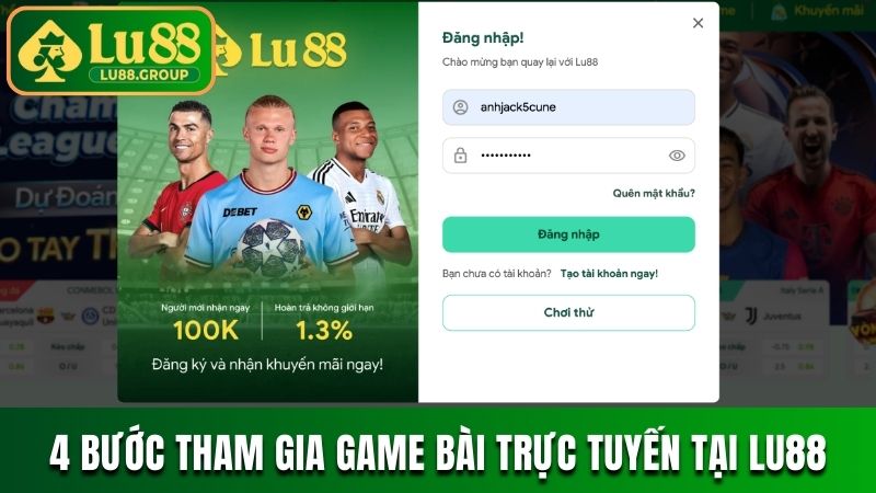 4 bước tham gia game bài trực tuyến tại LU88