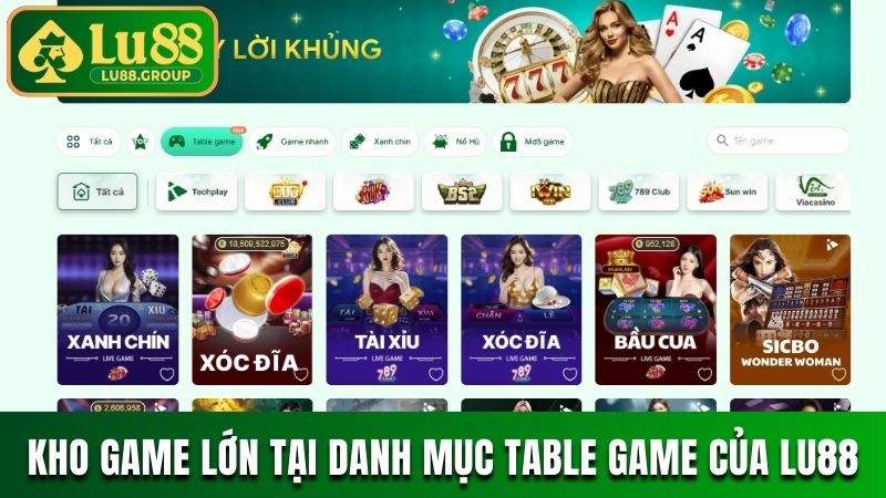 Khám phá kho game lớn tại danh mục Table game của LU88