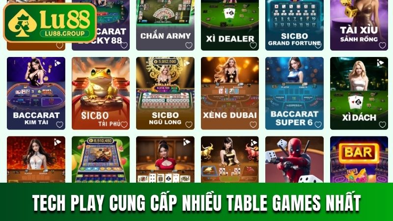 Tech Play là sảnh cung cấp nhiều Table Games tại LU88 nhất