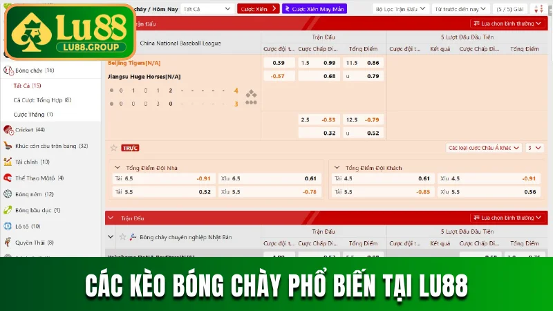 Các kèo bóng chày phổ biến tại LU88