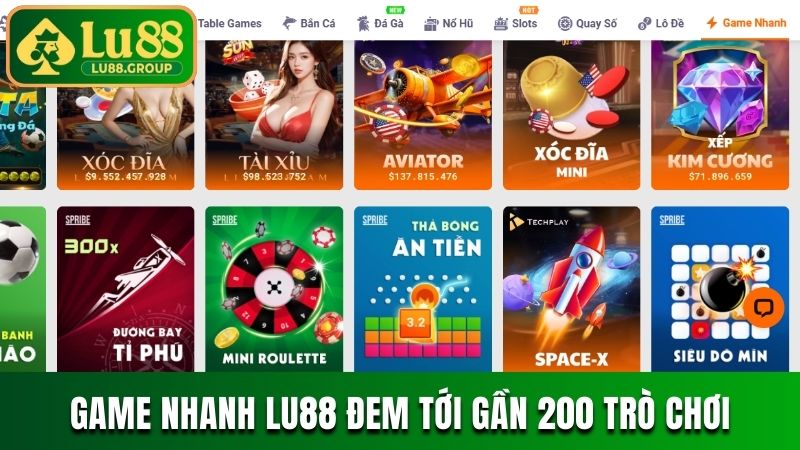 Game nhanh LU88 đem tới kho game gần 200 trò khác nhau