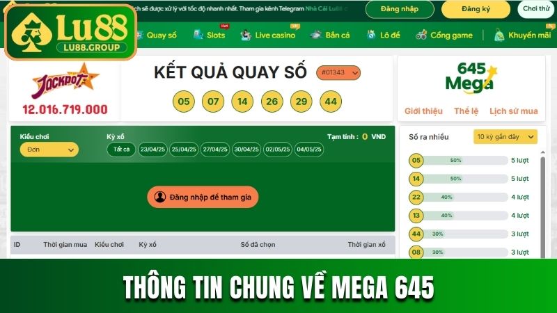 Thông tin về xổ số Mega 645 tại nhà cái LU88