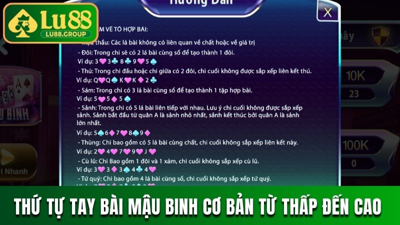 Thứ tự tay bài Mậu binh cơ bản từ thấp đến cao