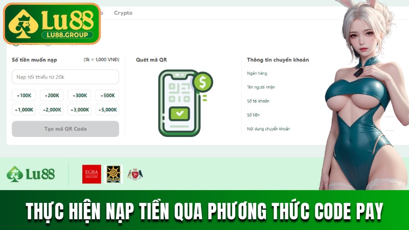 Thực hiện nạp tiền qua phương thức Code pay