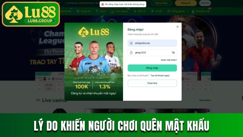 Top các lý do khiến hội viên quên mật khẩu